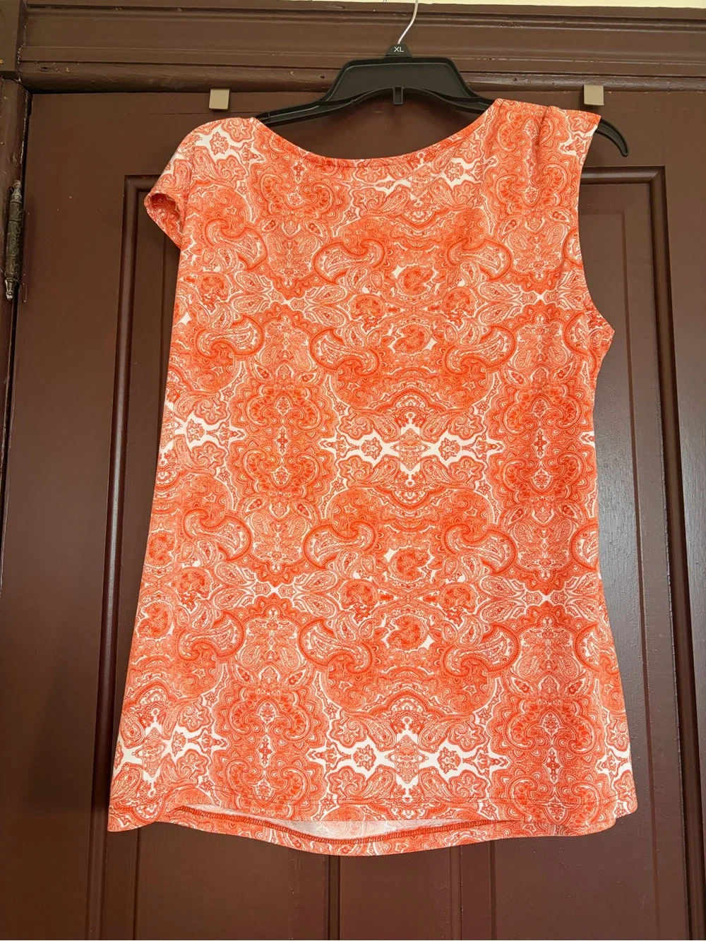 Michael Kors Sleeveless Orange Paisley Ring-Detail Women’s Top - XL